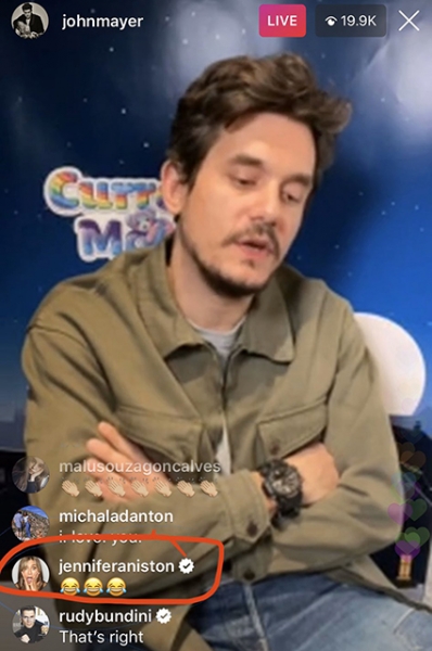 Дженнифер Энистон комментирует прямые эфиры экс-бойфренда Джона Майера